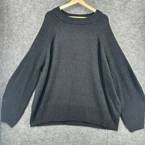 Ava & Viv Sweater Womens 1X Gray Ribbed Balloon Sleeves Glitter